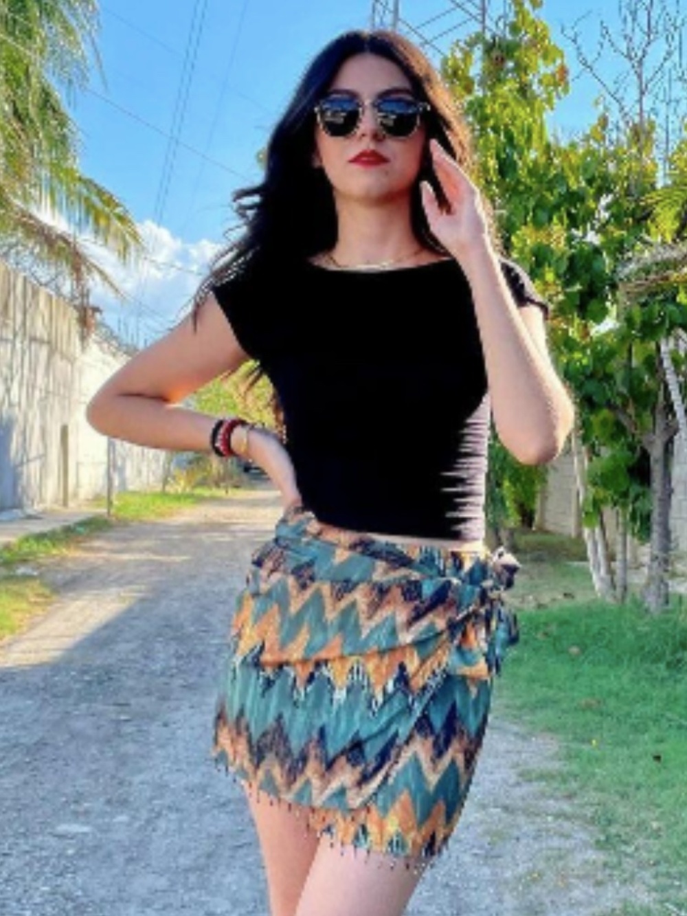 Micas Multicolor Printed Knot Fringe Hem Boho Indie Sleaze Mini Skirt Size S